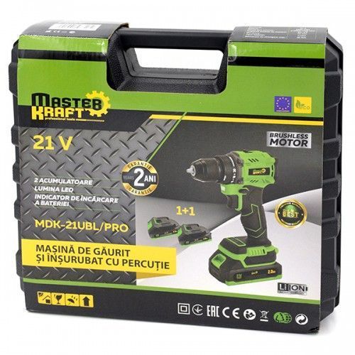 Mașină de găurit și &icirc;nșurubat cu percuție cu acumulator 21V Master Kraft MDK-21UBL (Brushless) MDK-21UBL foto